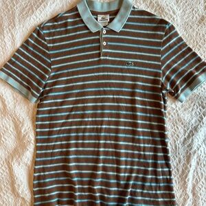 Lacoste Brown and Blue Polo Shirt with Stripes size 4